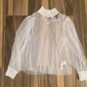 Pearl transparent long sleeve blouse